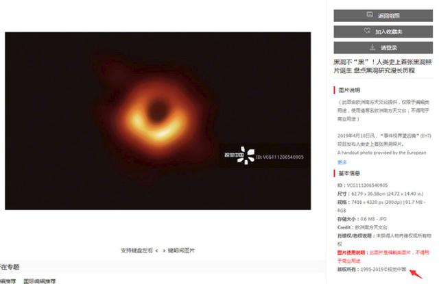 人類拍攝的首張黑洞照片版權(quán)歸視覺中國了？官方回應(yīng)
