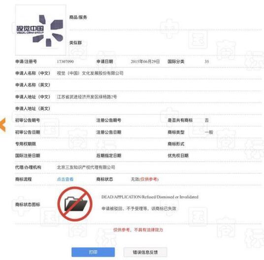 尷尬！“視覺中國”商標(biāo)注冊未獲通過