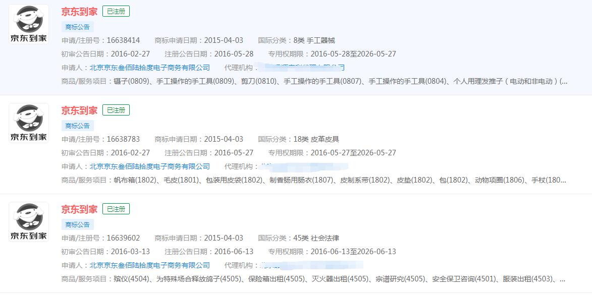 京東小時(shí)購、京東到家618單日交易額破6億，京東到家已成功注冊(cè)商標(biāo)